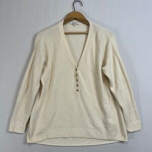 Madewell Womens Button‎ Front Waffle Knit Henley Top Cream Small Long Sleeve